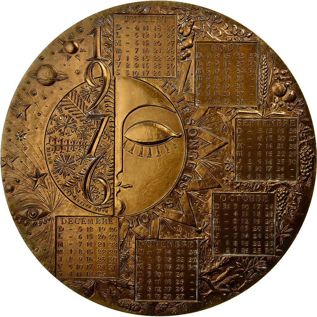 Francia, medaglia, Médaille de Table , Calendrier, 1976, Bronzo, Lecuyer, SPL-
