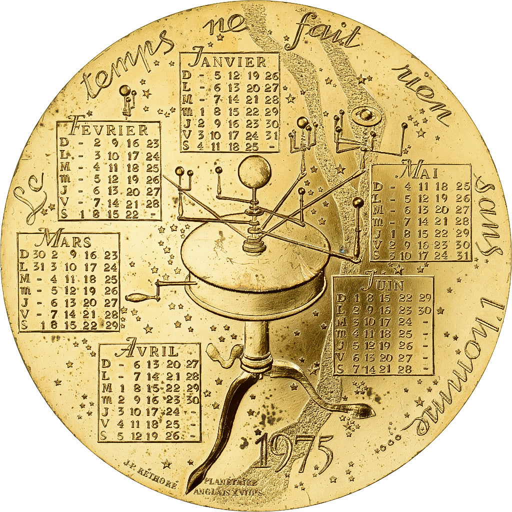 Francia, medaglia, Calendrier, Nouvelle Année, 1975, Bronzo, JP. Réthoré