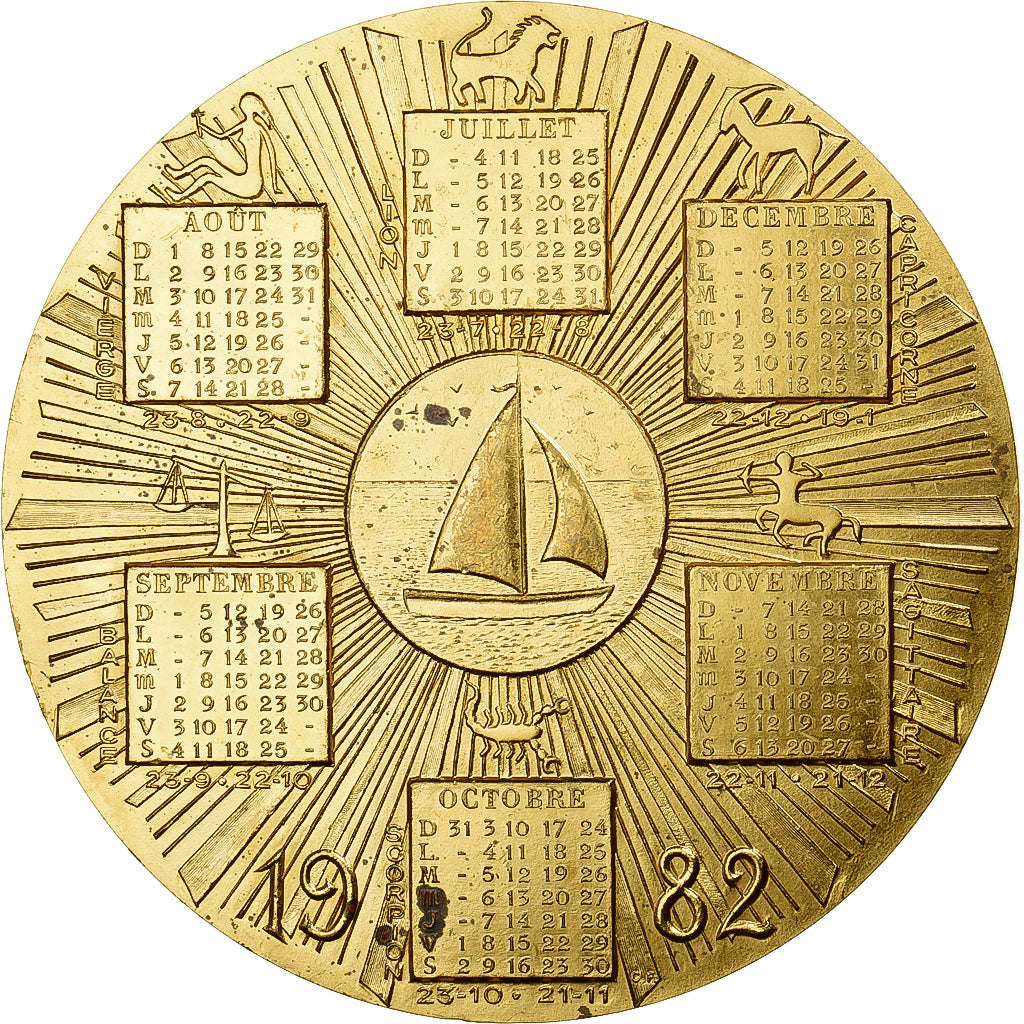 Francja, medal, Calendrier, Signes du Zodiaque, 1982, Pokryty brązem, Fourbé