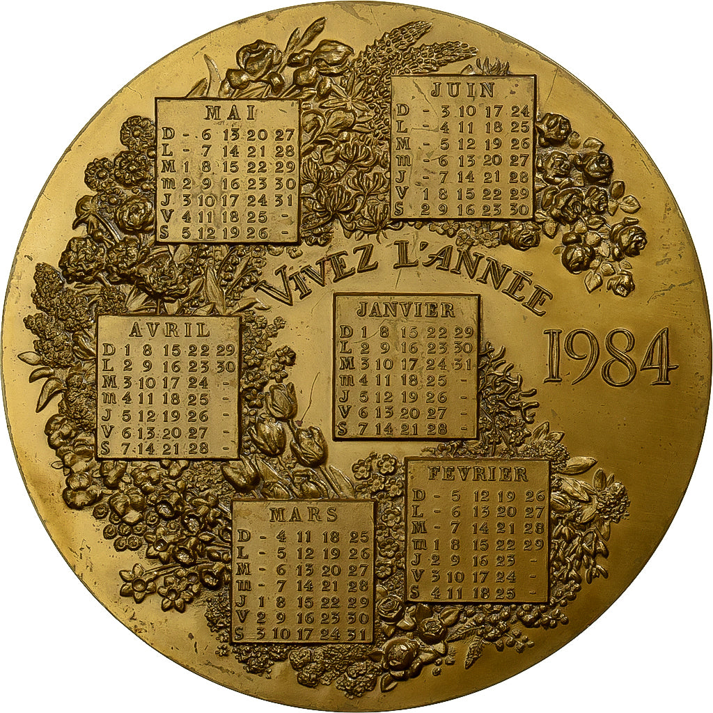 Francia, medaglia, Calendrier, Nouvelle Année, Fleurs, 1984, Bronzo, BB+