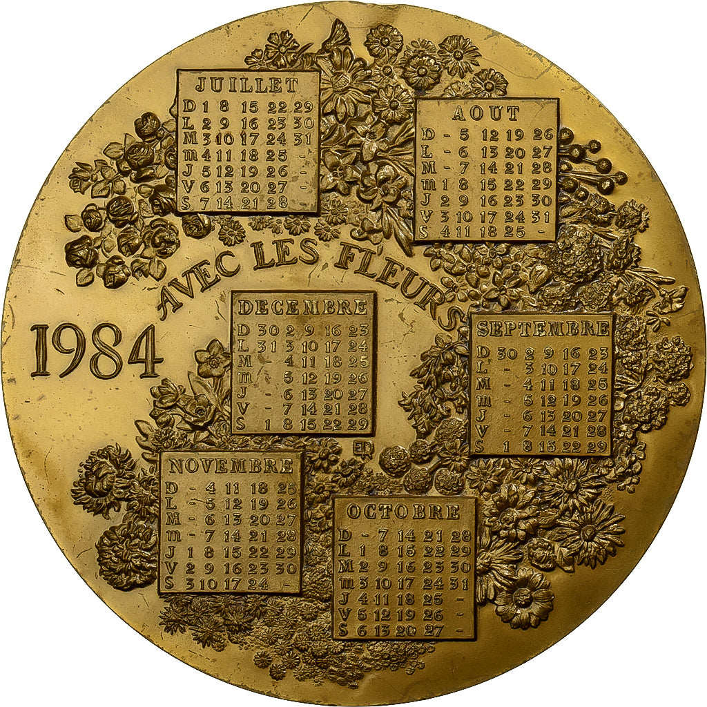 Francia, medaglia, Calendrier, Nouvelle Année, Fleurs, 1984, Bronzo, BB+