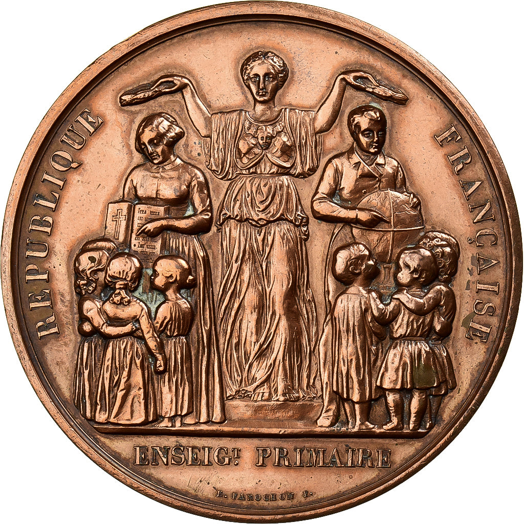 Francja, medal, Enseignement Primaire, Paris, 1873-1874, Miedź, Farochon