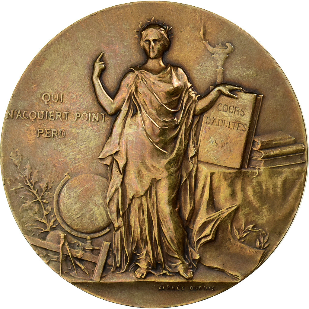 Francia, medaglia, Instruction Public, Cours d'Adulte, 1914, Bronzo, Dubois.H