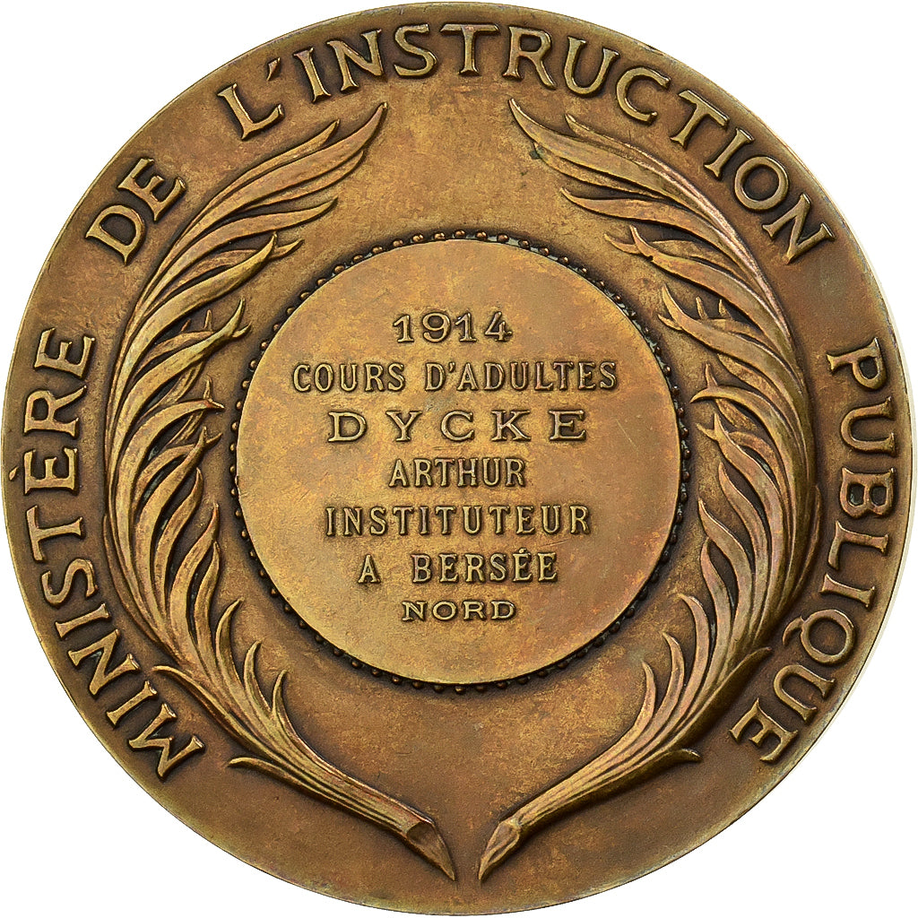 Francia, medaglia, Instruction Public, Cours d'Adulte, 1914, Bronzo, Dubois.H