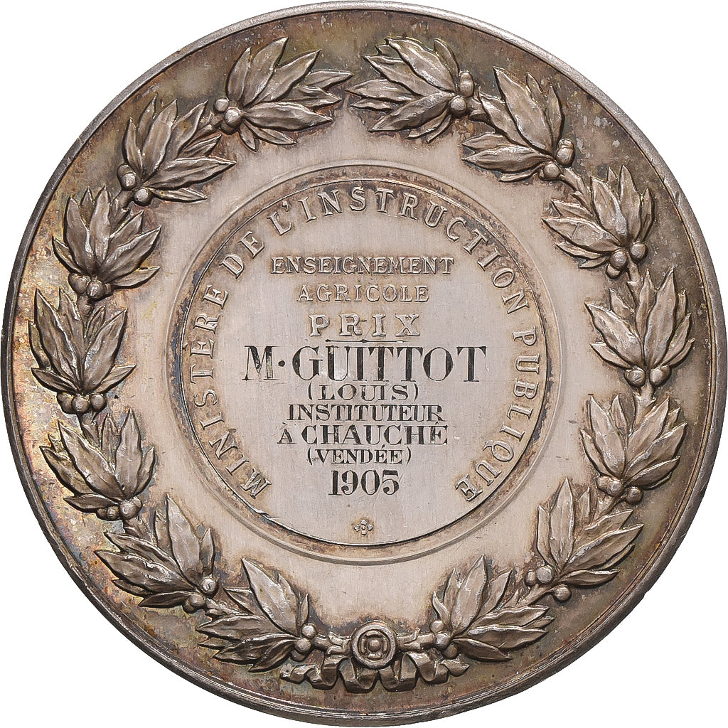 Francia, medaglia, Enseignement Agricole, Prix aux Instituteurs, 1905, Argento