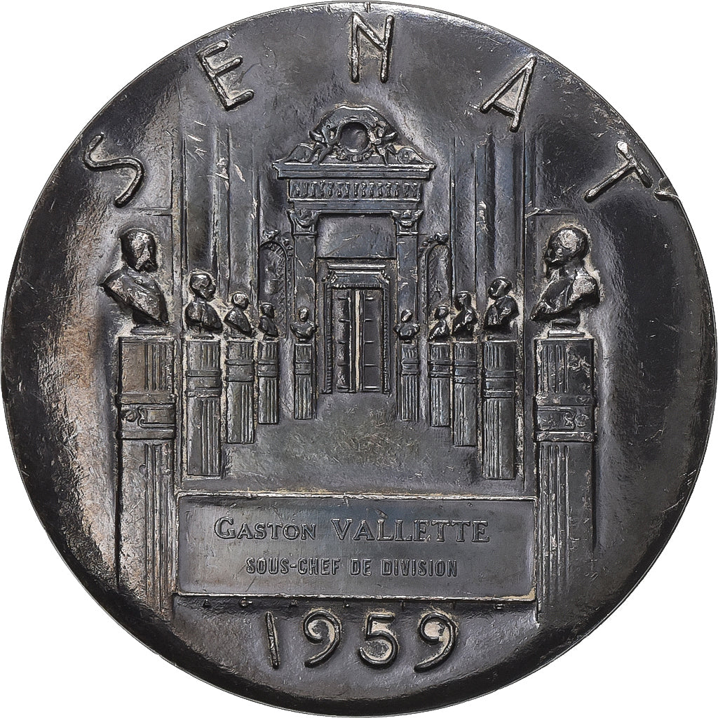 France, Medal, sénat, Gaston Vallette, 1959, Silver, Galtié, AU(50-53)