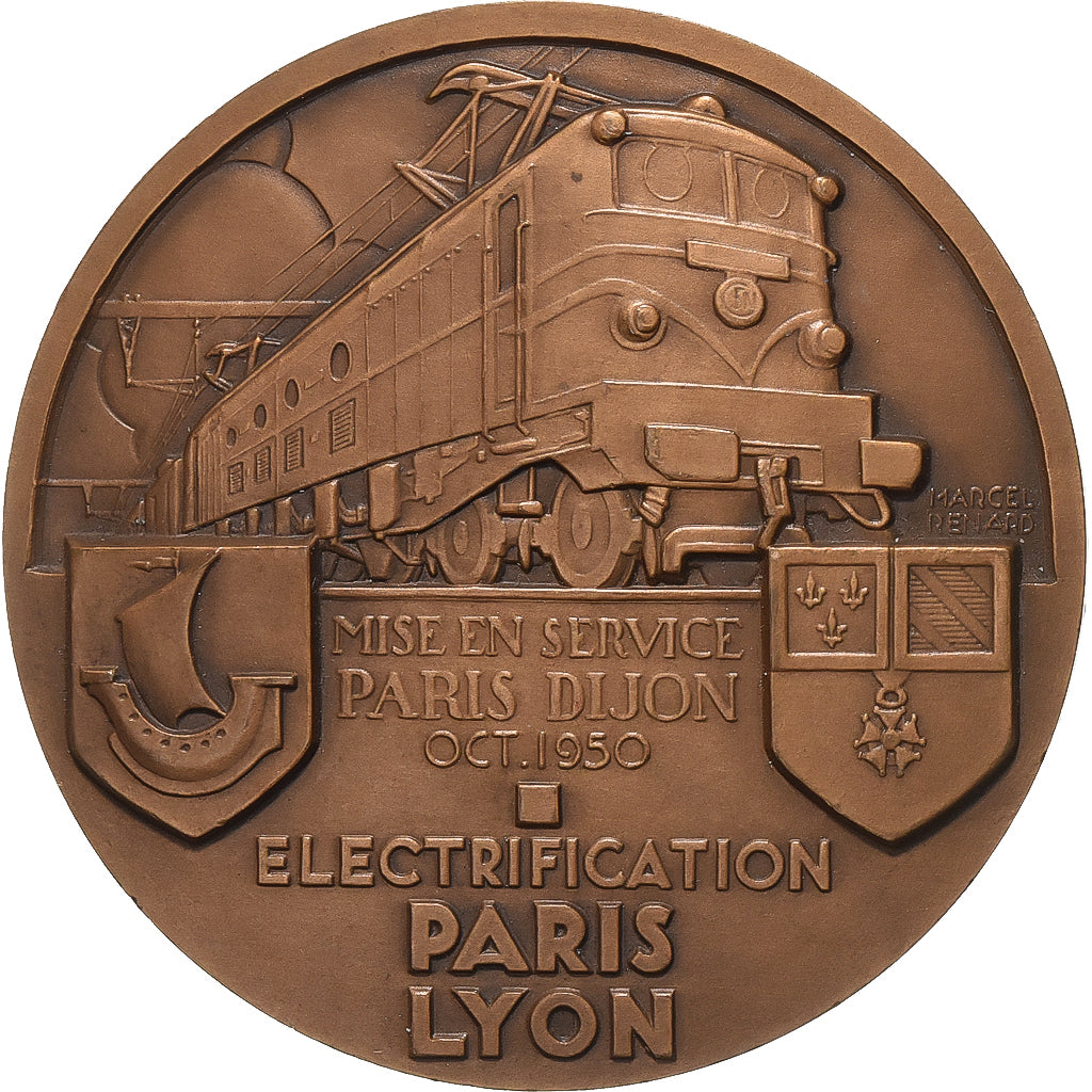 Francia, medaglia, S.N.C.F, Electrification Paris-Lyon, 1950, Bronzo, Marcel