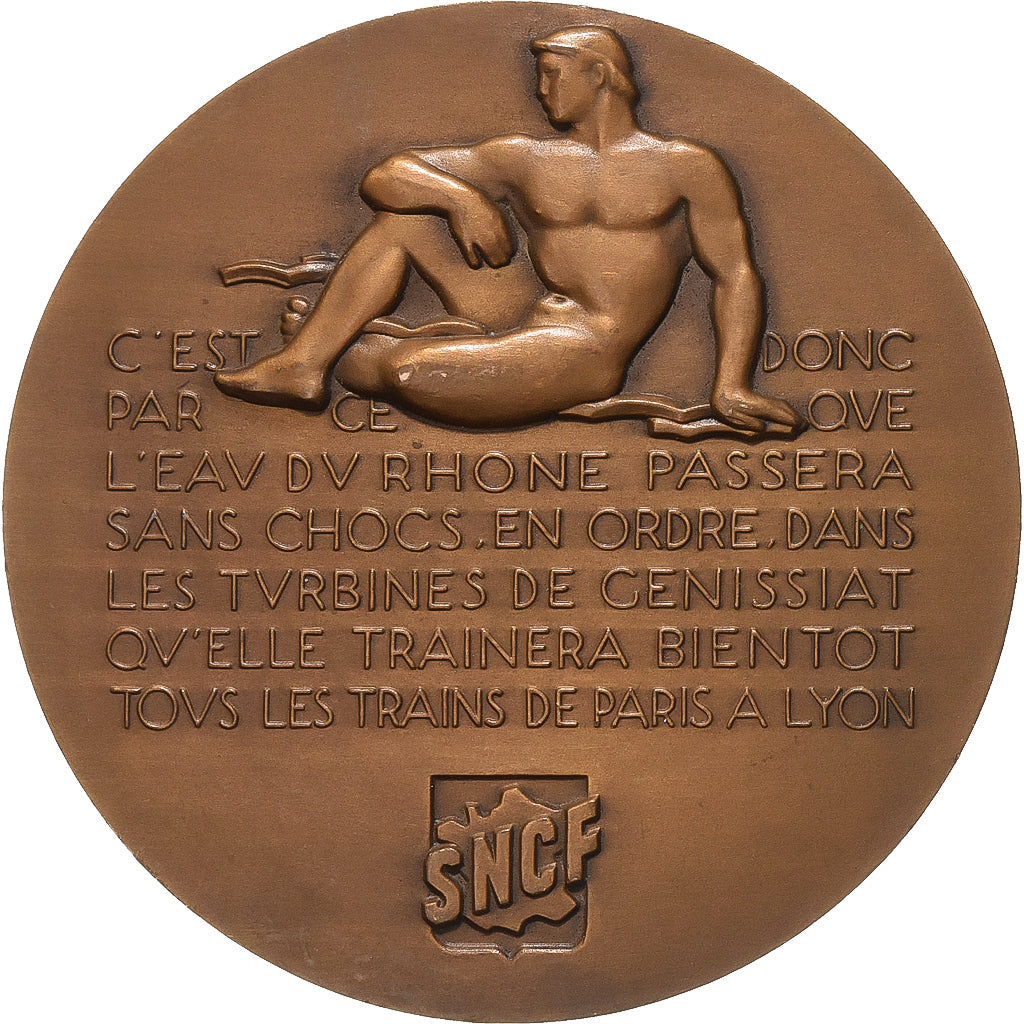 Francia, medaglia, S.N.C.F, Electrification Paris-Lyon, 1950, Bronzo, Marcel