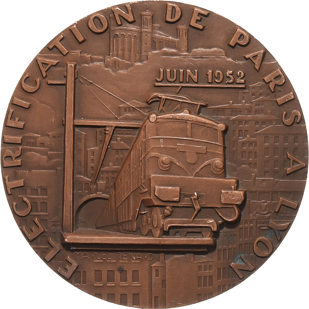 Francia, medaglia, S.N.C.F, Electrification Paris-Lyon, 1952, Bronzo, Marcel