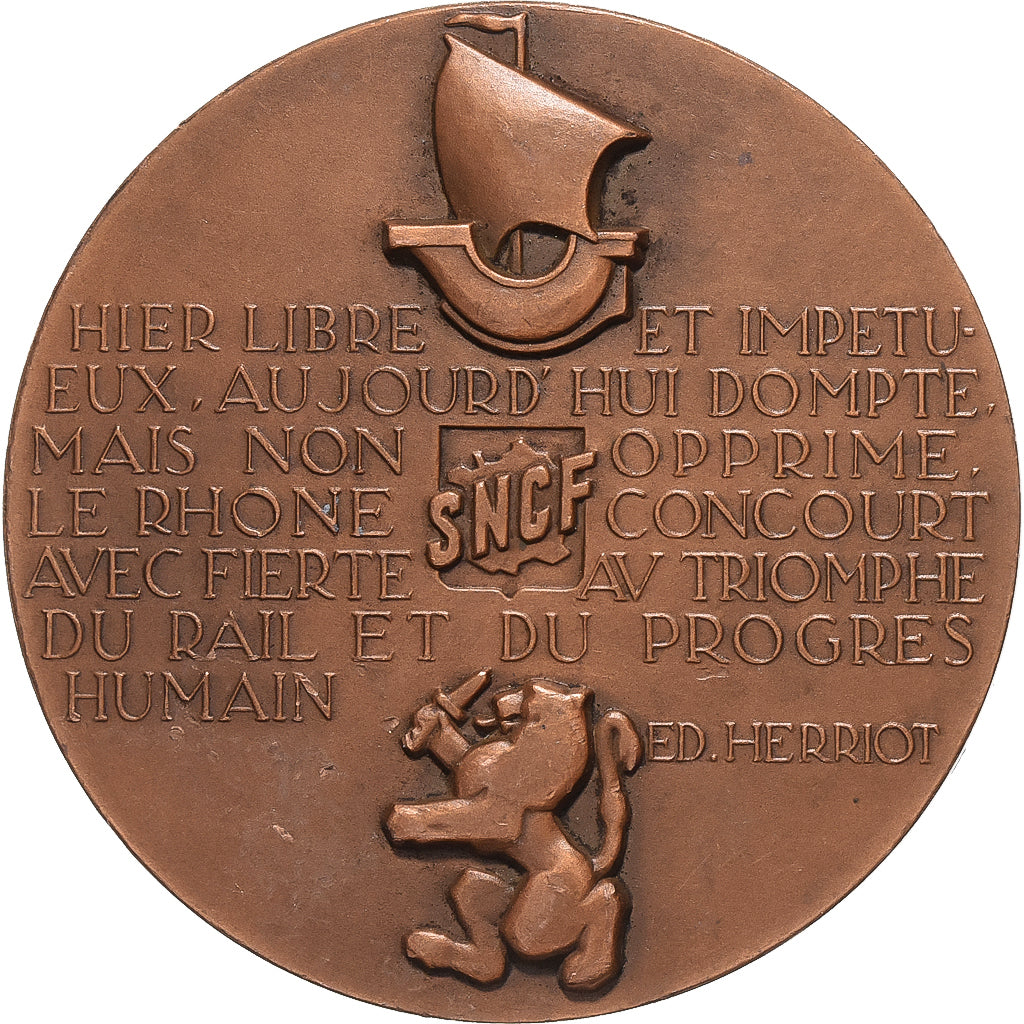 Francia, medaglia, S.N.C.F, Electrification Paris-Lyon, 1952, Bronzo, Marcel