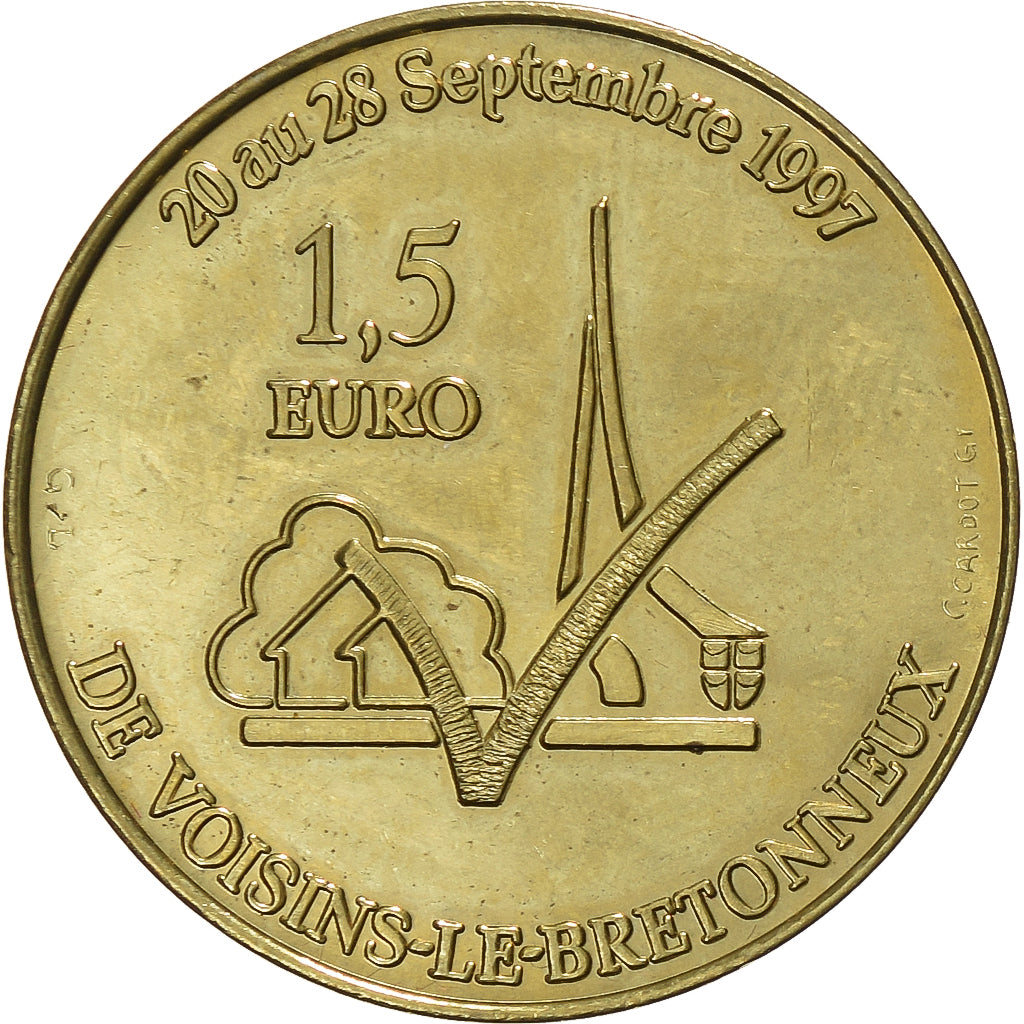 Francia, 1,5 Euro de Voisins-le-Bretonneux, 1997, Monnaie de Paris, Latón, EBC