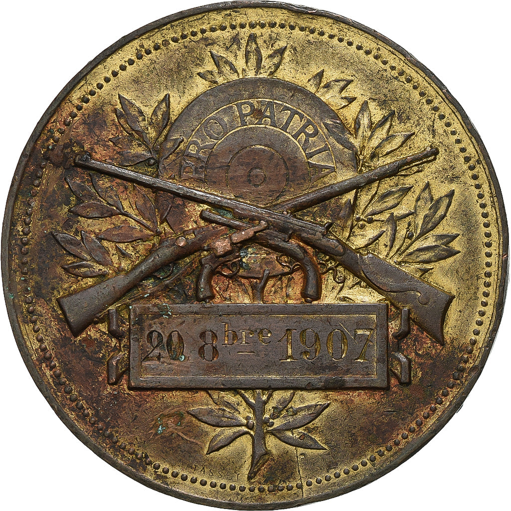 Francia, medaglia, Concours de Tir, Pour la Patrie, 1907, Bronzo, MB
