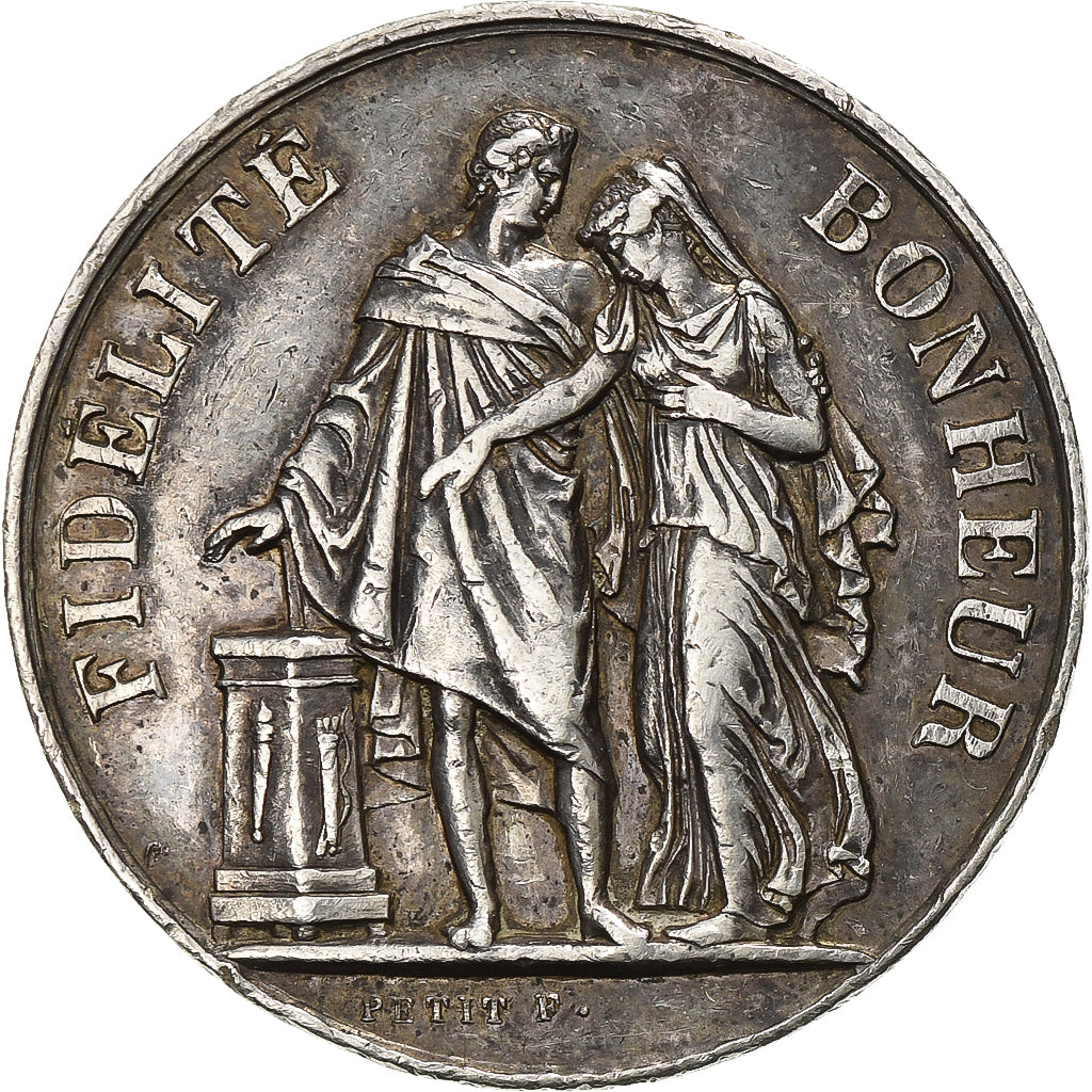 France, Médaille, Mariage, Fidélité Bonheur, 1921, Argent, TTB, Petit
