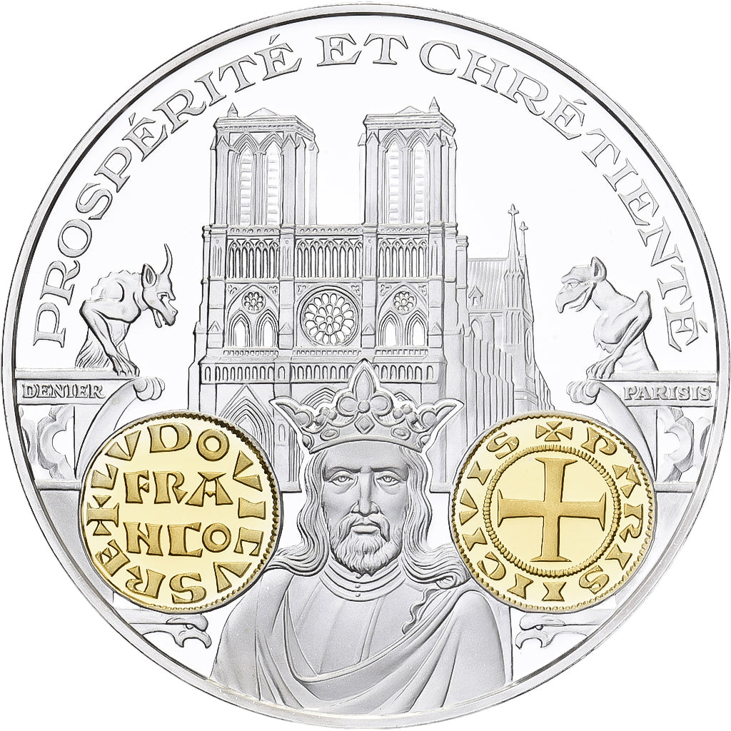 France, Medal, Histoire Monétaire, Denier Parisis, Louis VII, Silver, MS(64)
