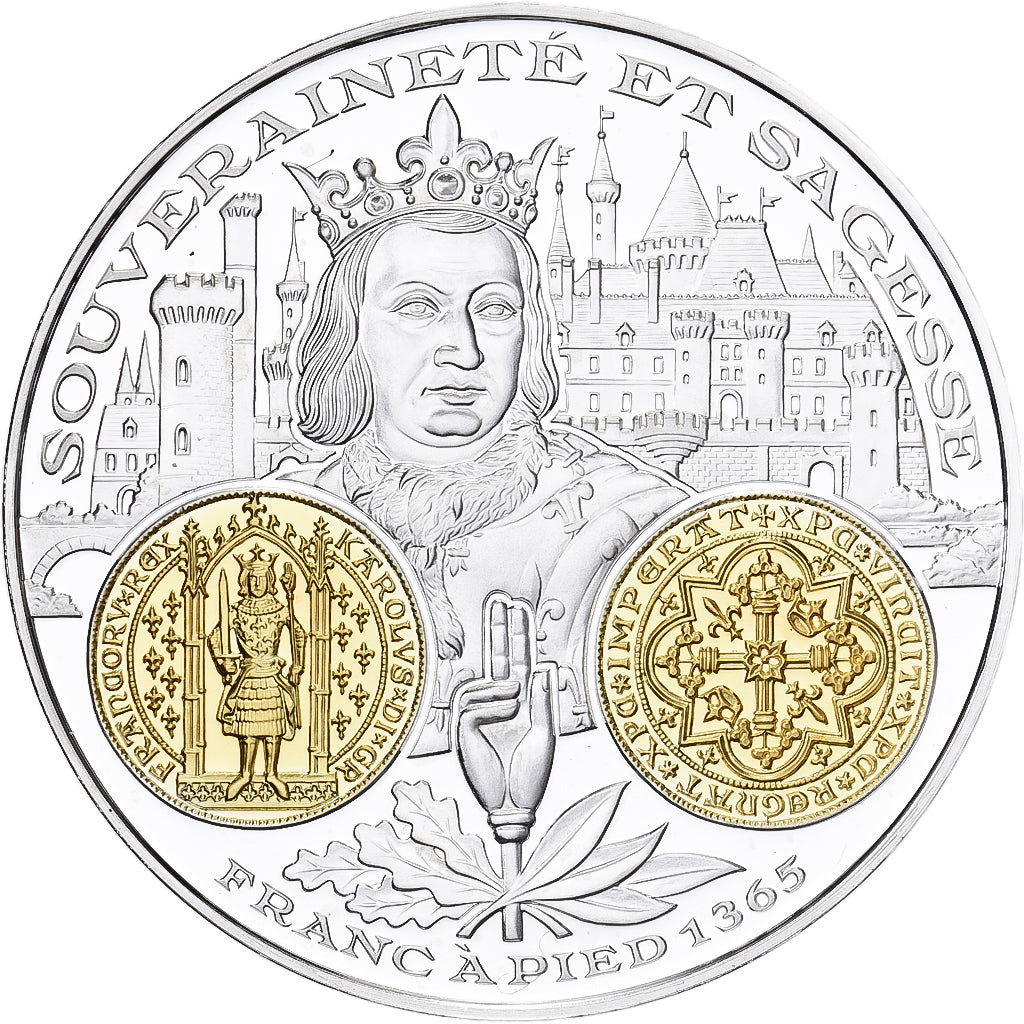 France, Medal, Histoire Monétaire, Franc à Pied, Charles V, Silver, MS(64)