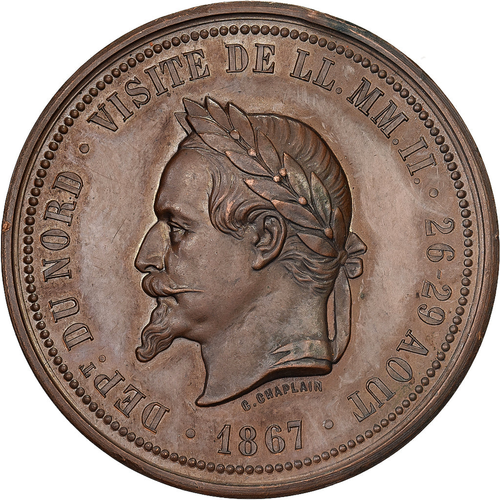 France, Medal, Napoléon III, Visite de la Chambre de Commerce de Lille, 1867