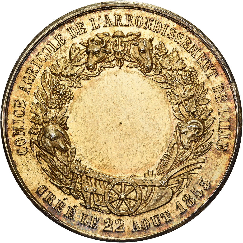 France, Token, Comice Agricole de l'Arrondissement de Lille, 1853, Vermeil
