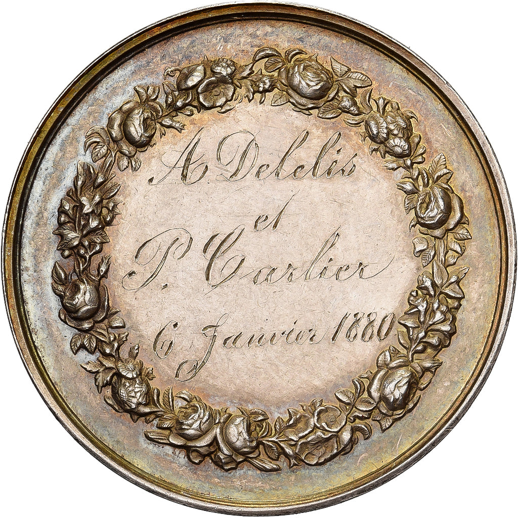 France, Medal, Religion, Mariage Chrétien, 1880, Silver, Pingret, MS(63)