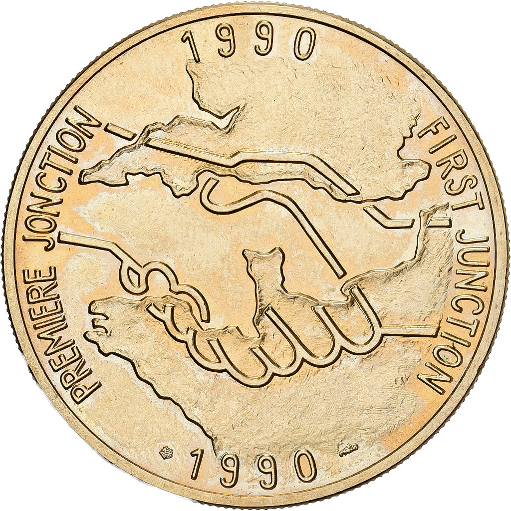 Francia, medaglia, Tunnel sous la Manche - First Junction, 1990, Bronzo, SPL