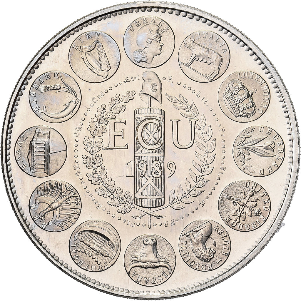 França, medalha, Ecu Europa, Marianne, 1989, Cobre-Níquel Dourado, Rodier