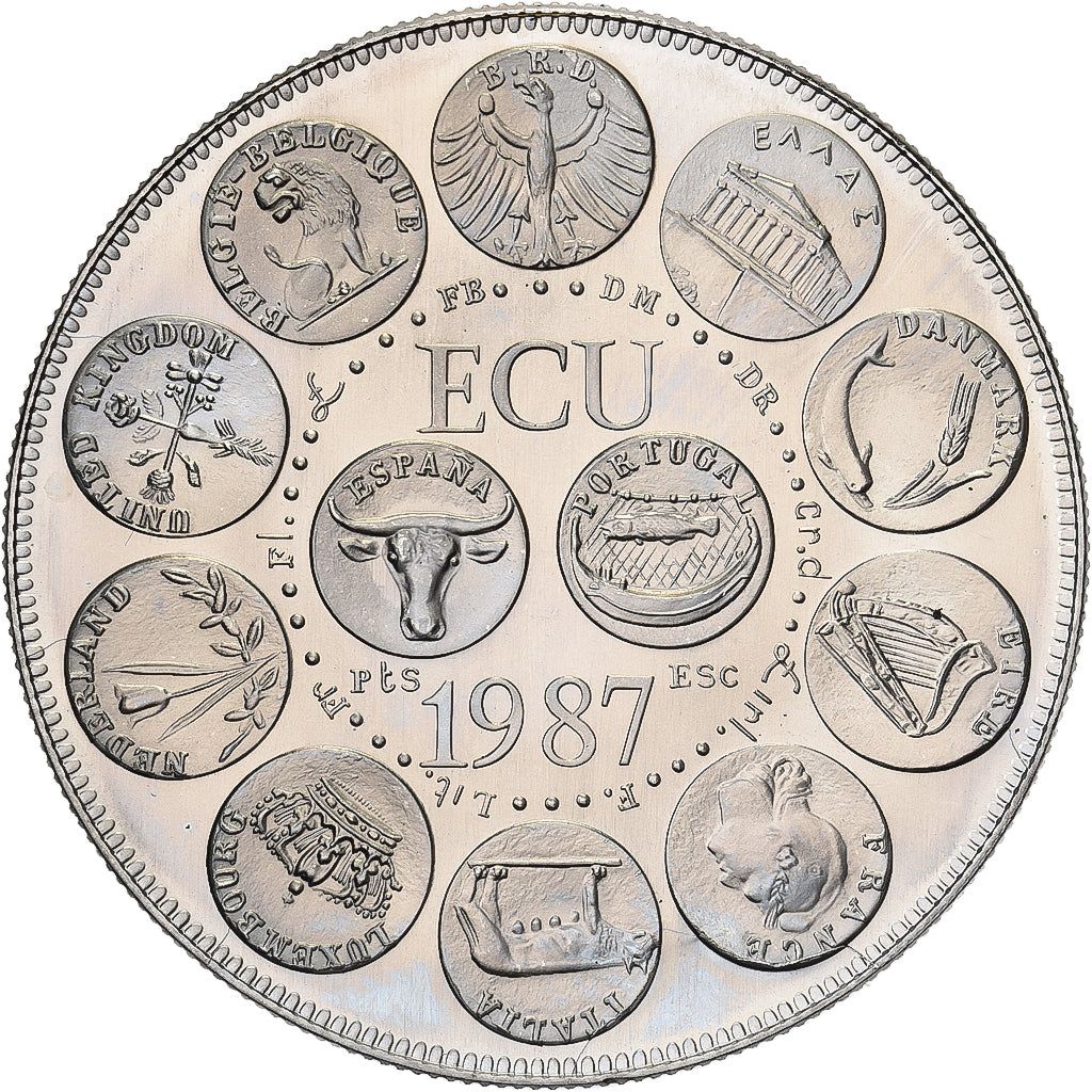 França, medalha, Ecu Europa, Marianne, 1987, Cobre-Níquel Dourado, Rodier