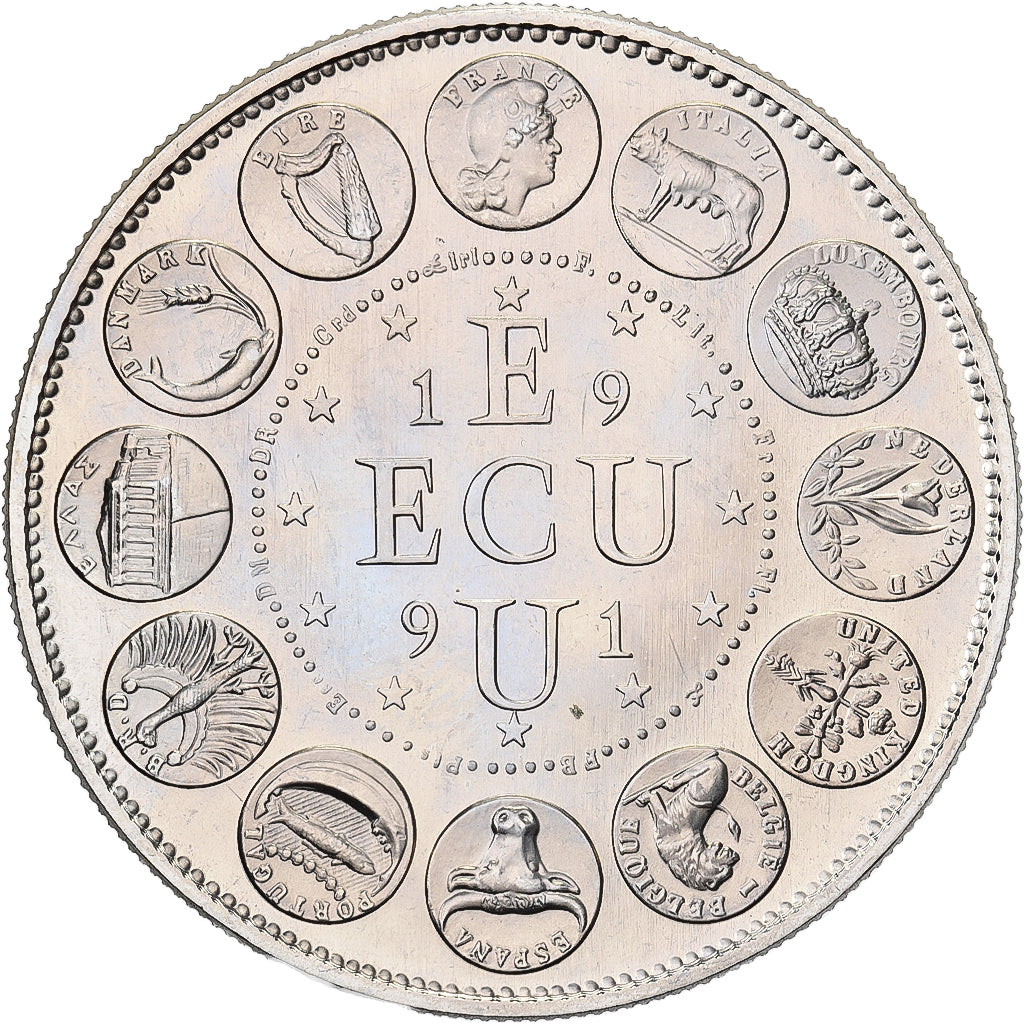 França, medalha, Ecu Europa, Marianne, 1991, Cobre-Níquel Dourado, Rodier