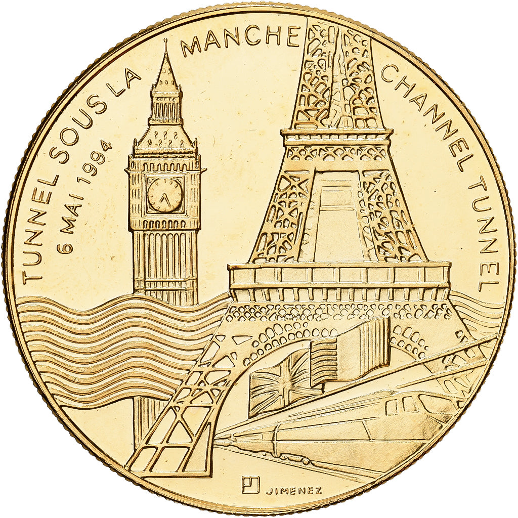 Francia, medaglia, Tunnel sous la Manche - Elizabeth II, Mitterrand, 1994
