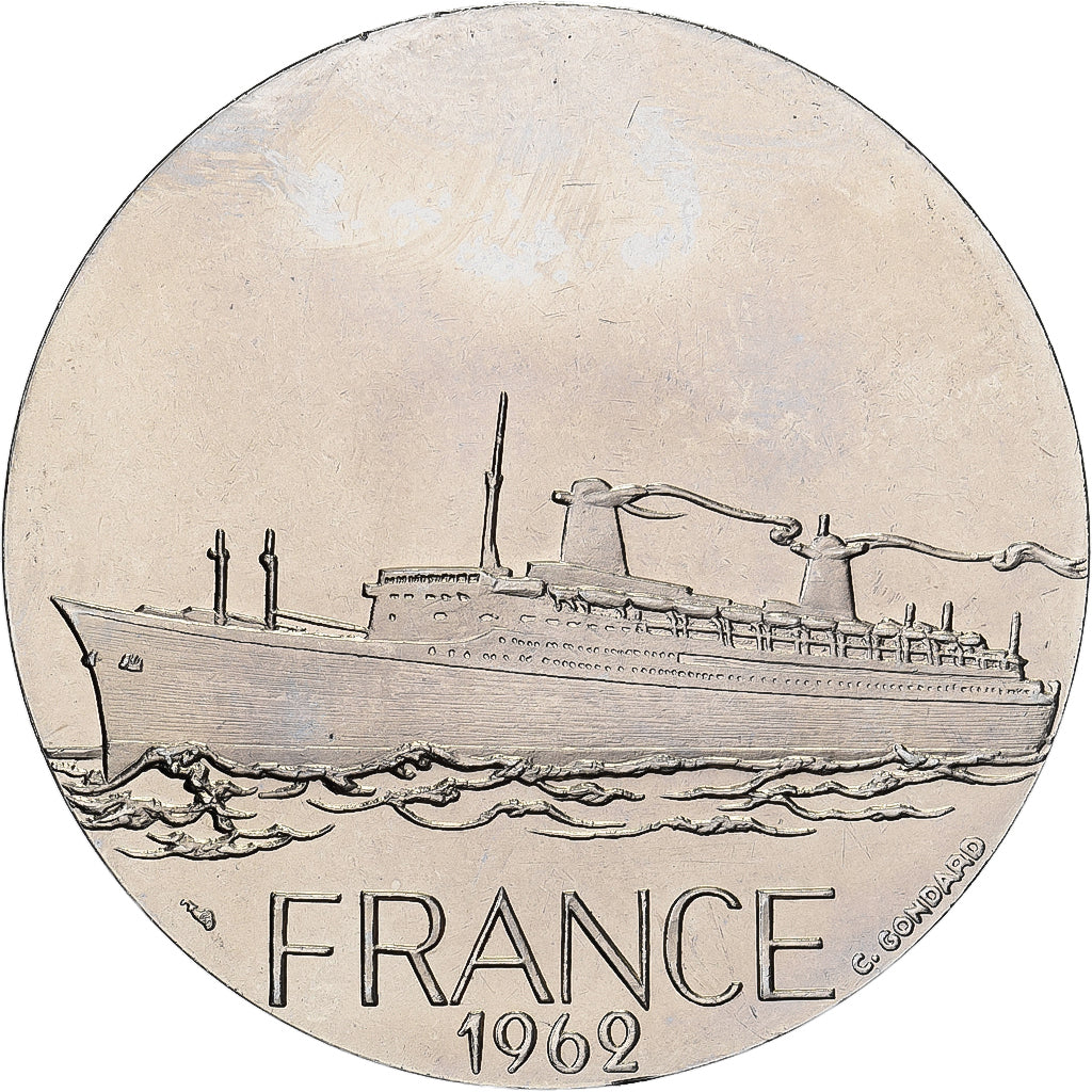 France, Médaille, Les Grands Transatlantiques, France, 1962, Nickel, SPL, C.