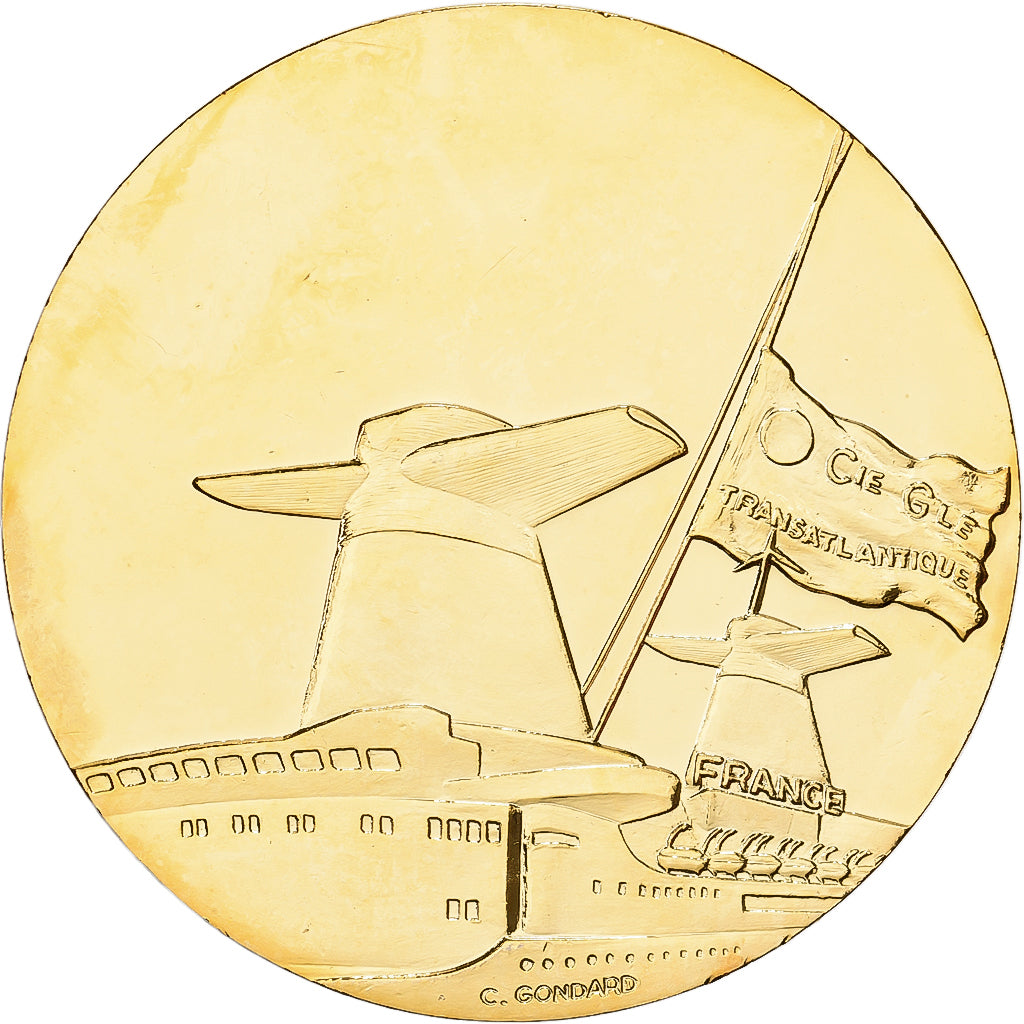 France, Médaille, Les Grands Transatlantiques, France, 1962, Cupronickel doré