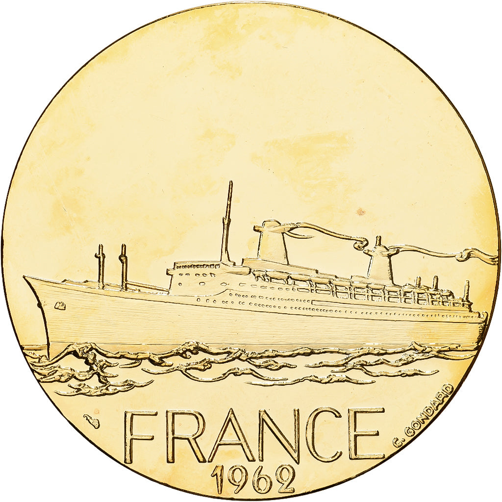 France, Médaille, Les Grands Transatlantiques, France, 1962, Cupronickel doré