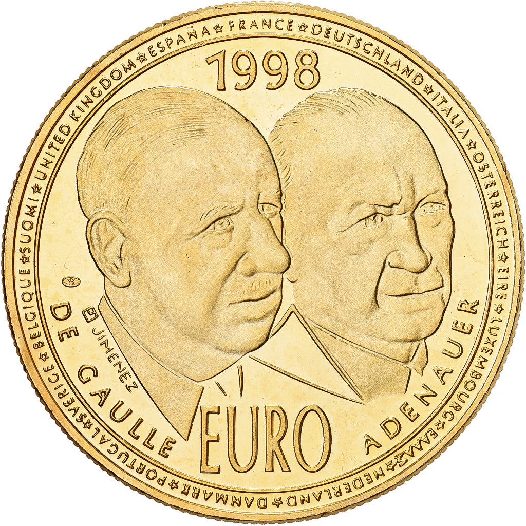France, Médaille, 10 Euro, De Gaulle-Adenauer, 1998, Copper Gilt, SPL