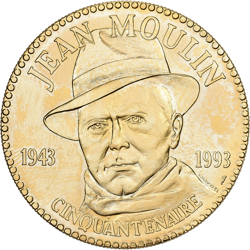 France, Medal, Conseil de la Résistance, Jean Moulin, 1993, Bronze Florentin