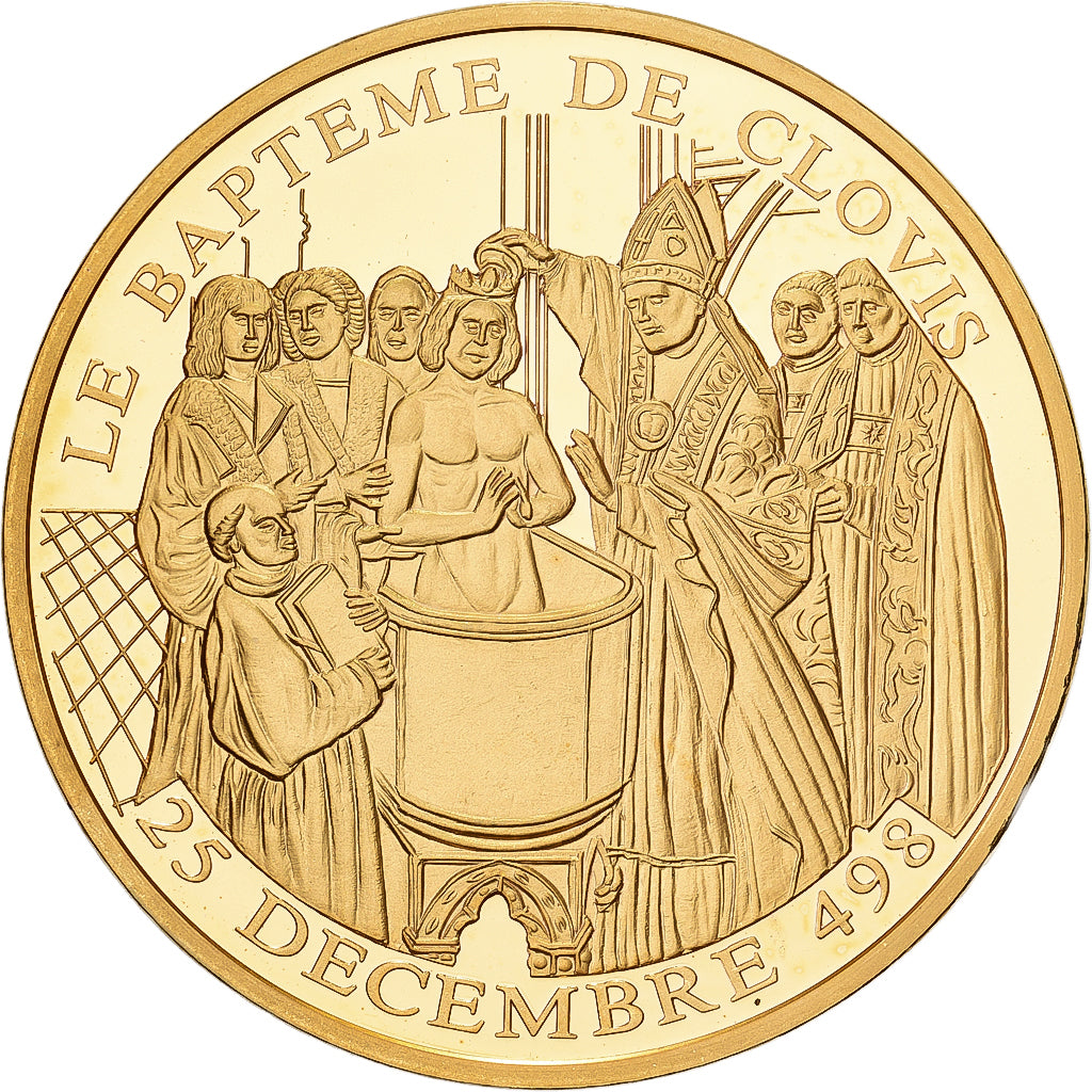 France, Medal, Histoire de France, Baptême de Clovis, Copper Gilt, MS(63)