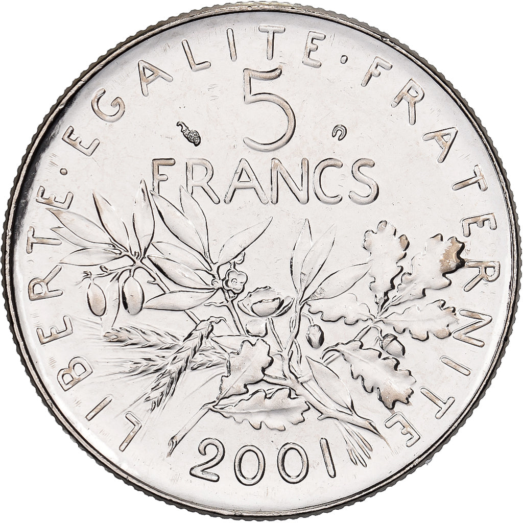 Francja, 5 Francs, Semeuse, 2001, Monnaie de Paris, BU, Nikiel powlekany