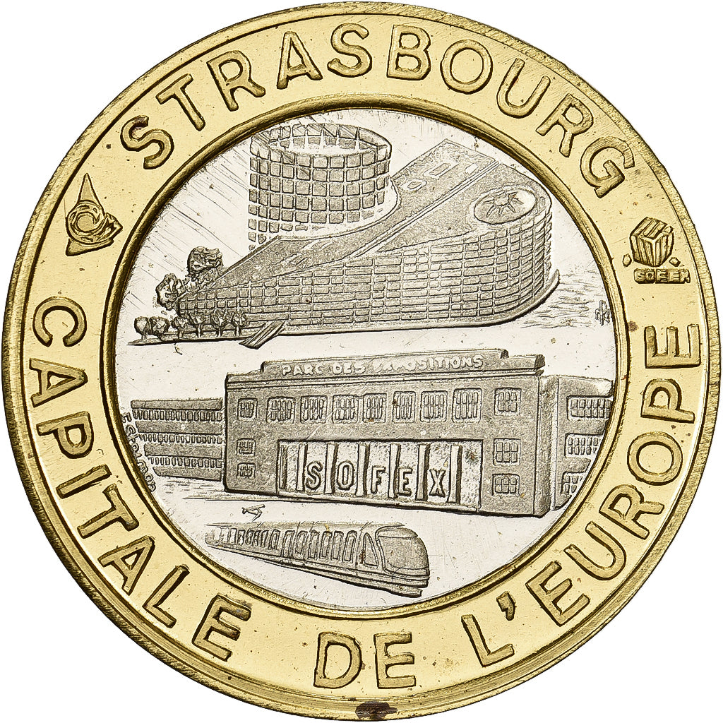 France, Medal, 5 Ecus de Strasbourg, 1994, Bi-Metallic, AU(55-58)