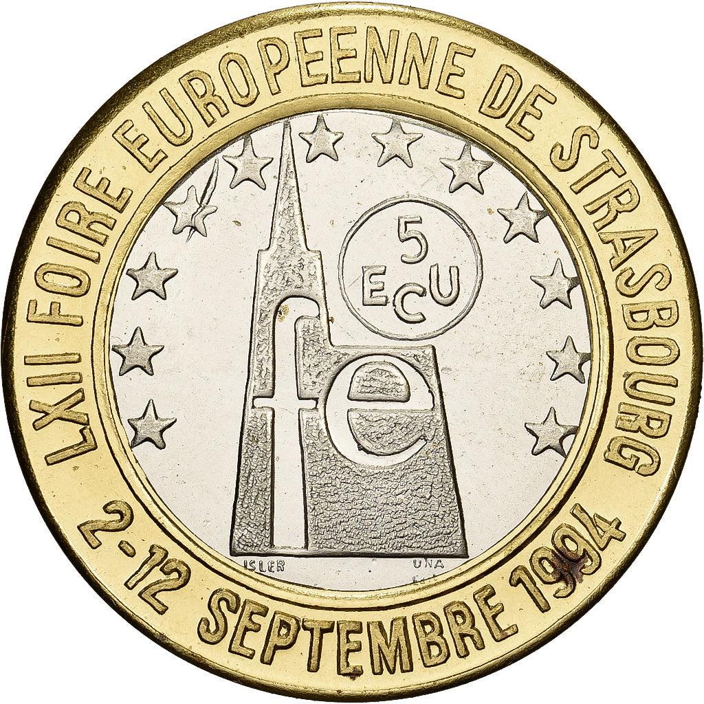France, Medal, 5 Ecus de Strasbourg, 1994, Bi-Metallic, AU(55-58)