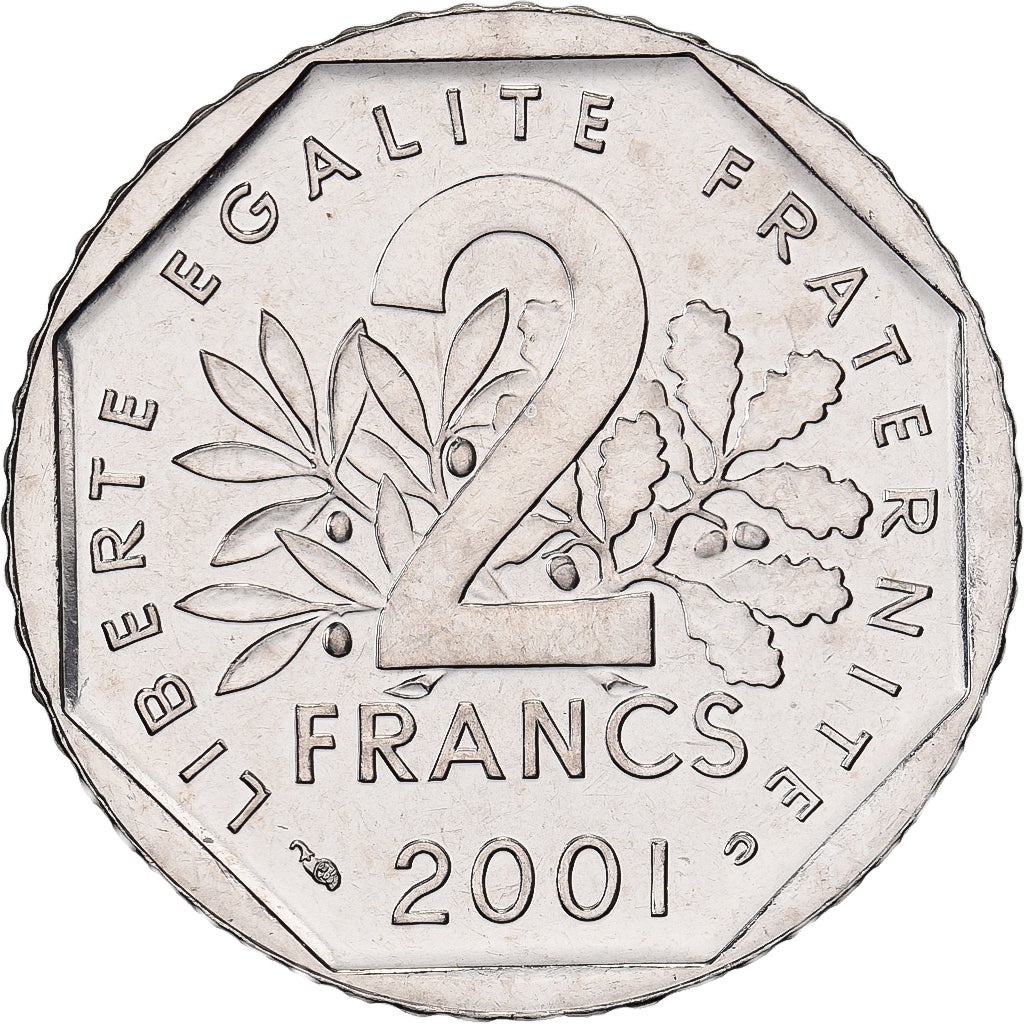 Frankrijk, 2 Francs, Semeuse, 2001, Paris, BU, Nickel, FDC, Gadoury:547