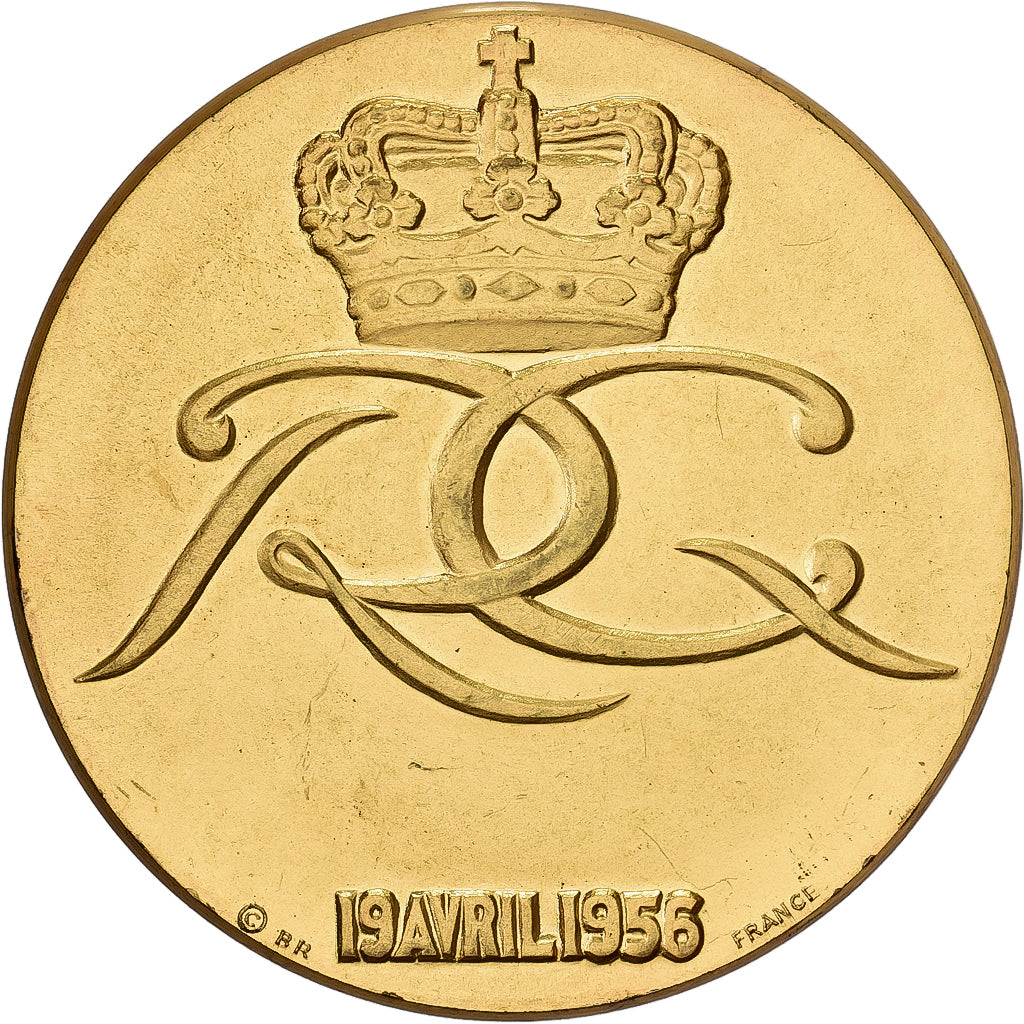 Monaco, Medal, Mariage de Grace Kelly et Rainier III, 1956, Gilt Bronze