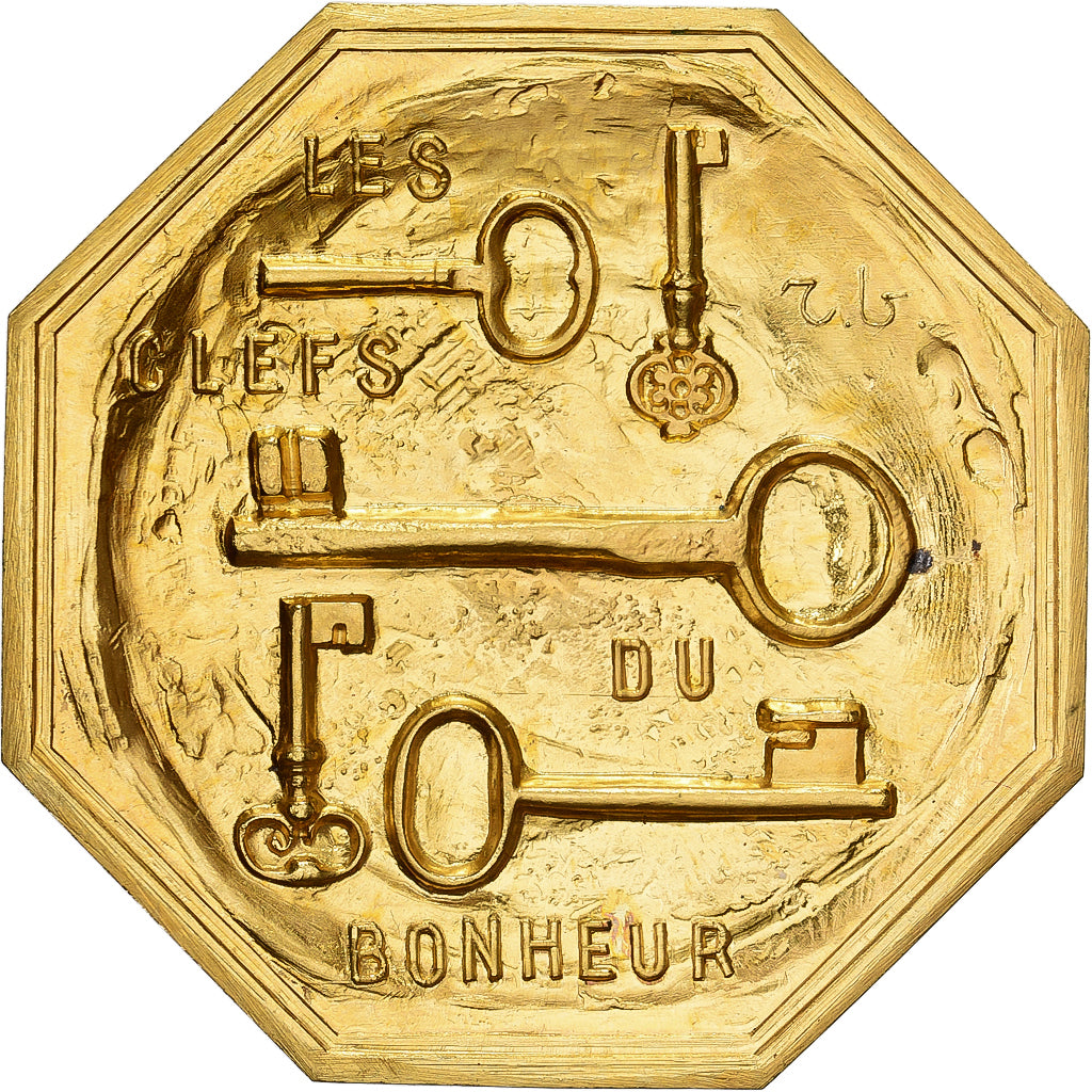 France, Jeton, Amour et Mariage, Voeux, Gilt Bronze, SPL, Les Clefs du Bonheur