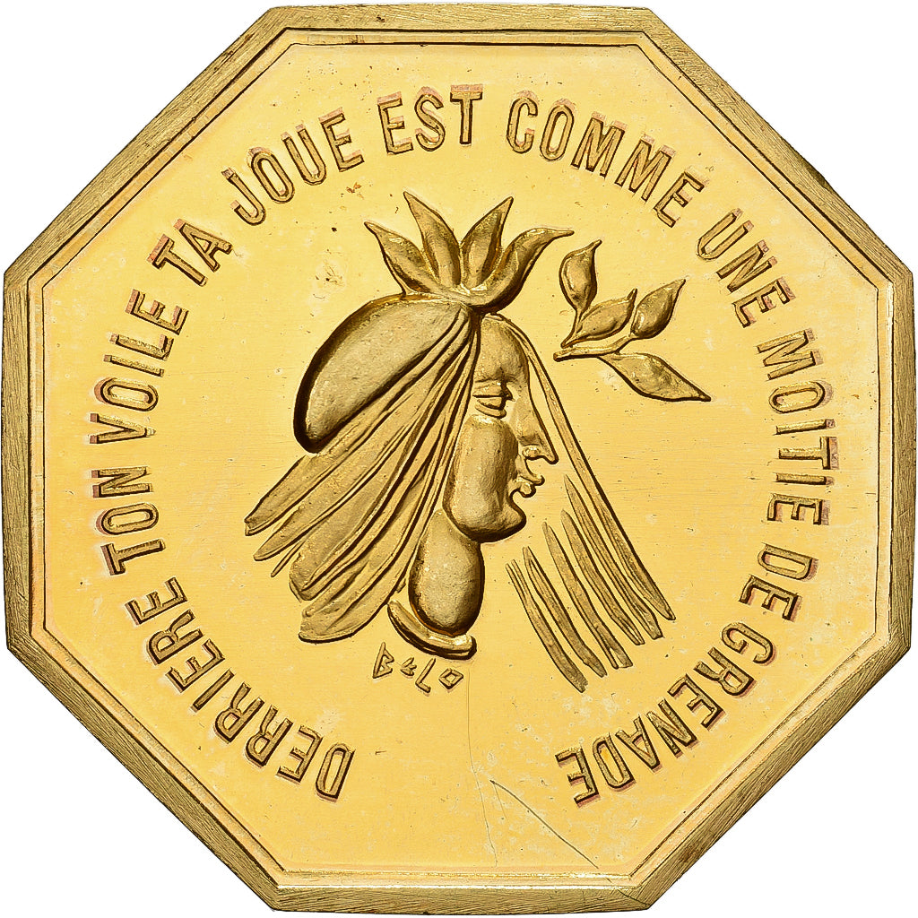 France, Token, Amour et Mariage, Voeux, Gilt Bronze, Belo, MS(63)