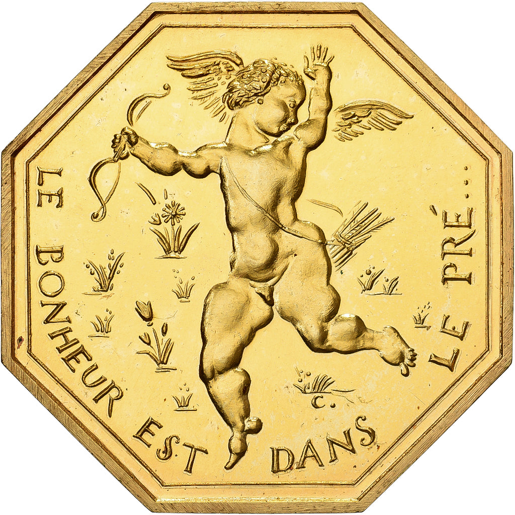 Frankrijk, Token, Amour et Mariage, Voeux, Gilt Bronze, Le Bonheur est dans le