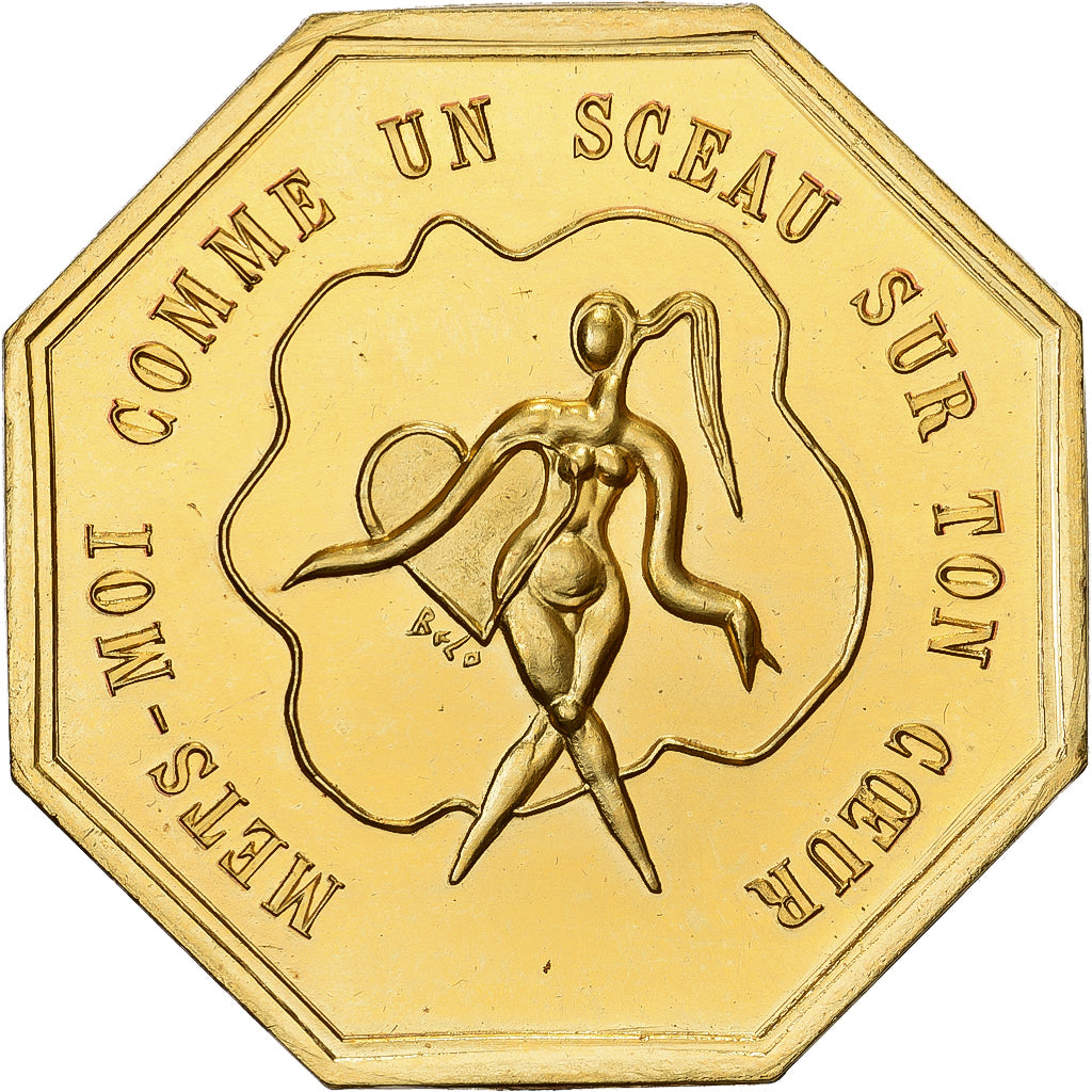 França, Token, Amour et Mariage, Voeux, Bronze Dourado, Belo, MS(63)