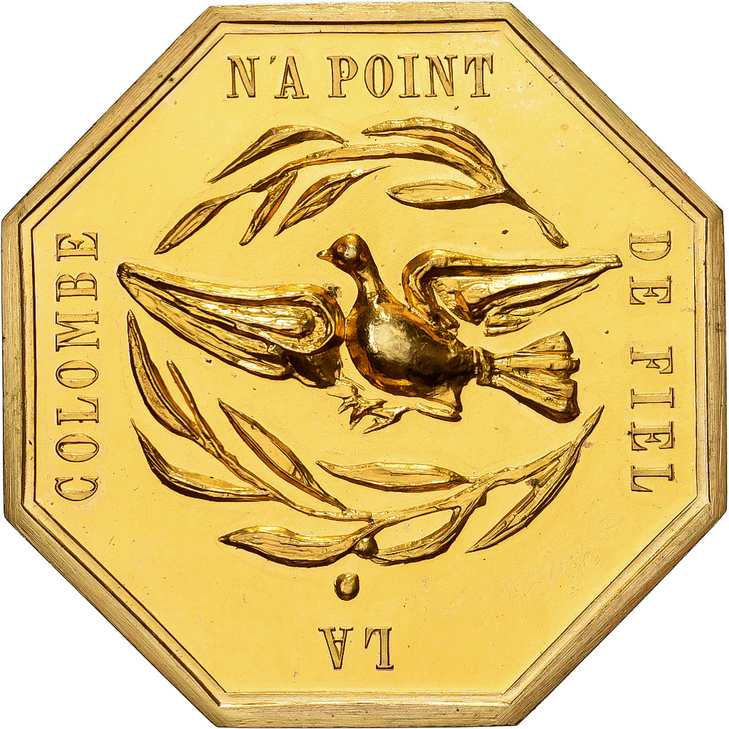 França, Token, Amour et Mariage, Voeux, Bronze Dourado, Colombe, MS(63)