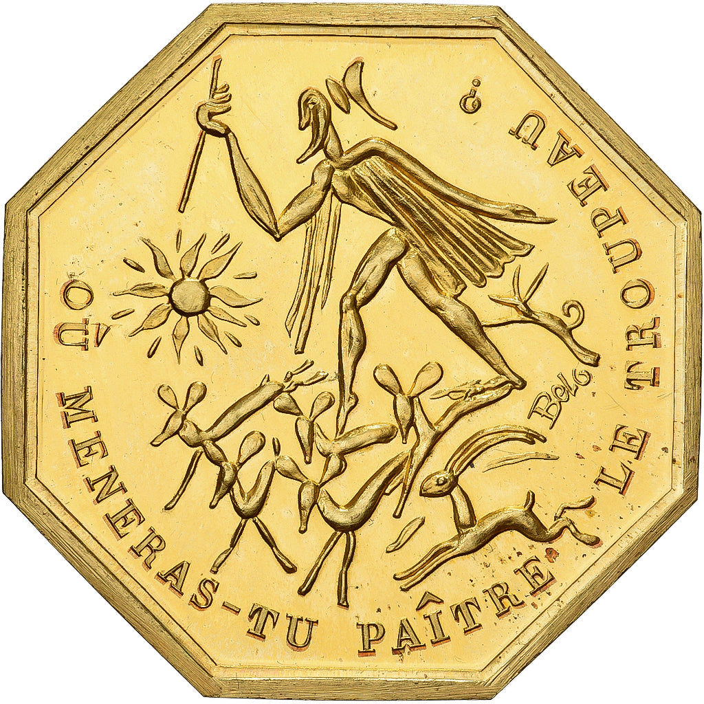 France, Token, Amour et Mariage, Voeux, Gilt Bronze, Belo, MS(63)