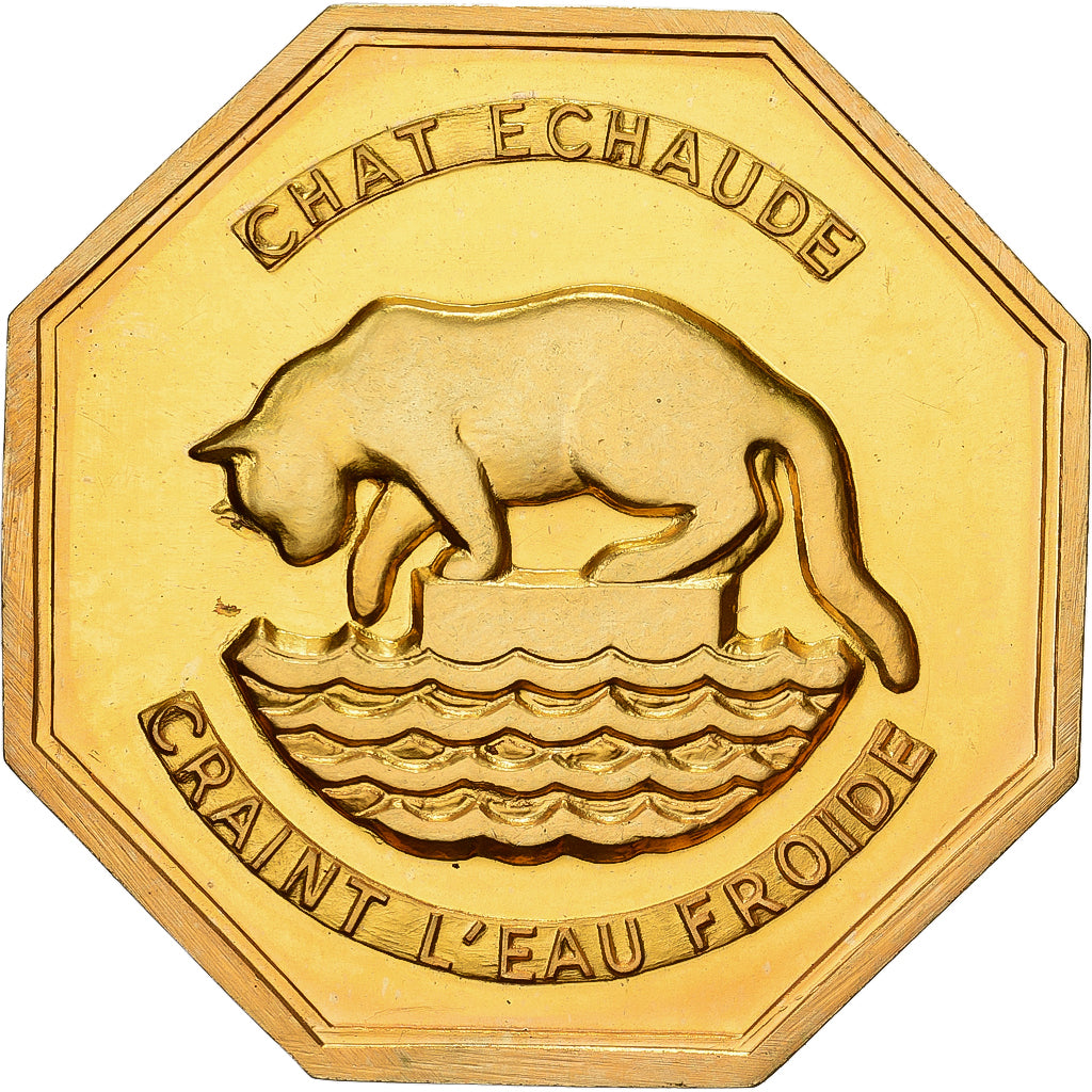 France, Token, Amour et Mariage, Voeux, Gilt Bronze, Chat, MS(63)