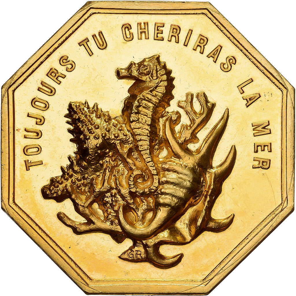 France, Jeton, Amour et Mariage, Voeux, Gilt Bronze, SPL, La Mer