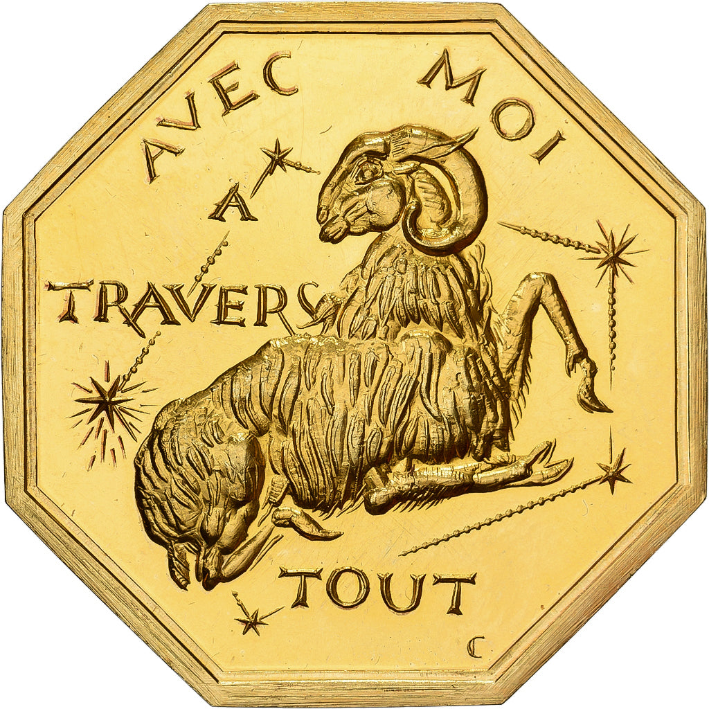 France, Token, Amour et Mariage, Voeux, Gilt Bronze, Zodiaque - Bélier, MS(63)