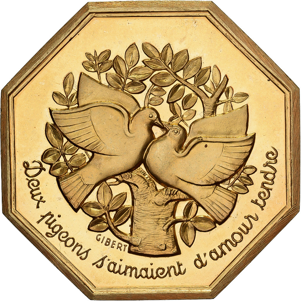 France, Token, Amour et Mariage, Voeux, Gilt Bronze, Gibert, Colombes, MS(63)