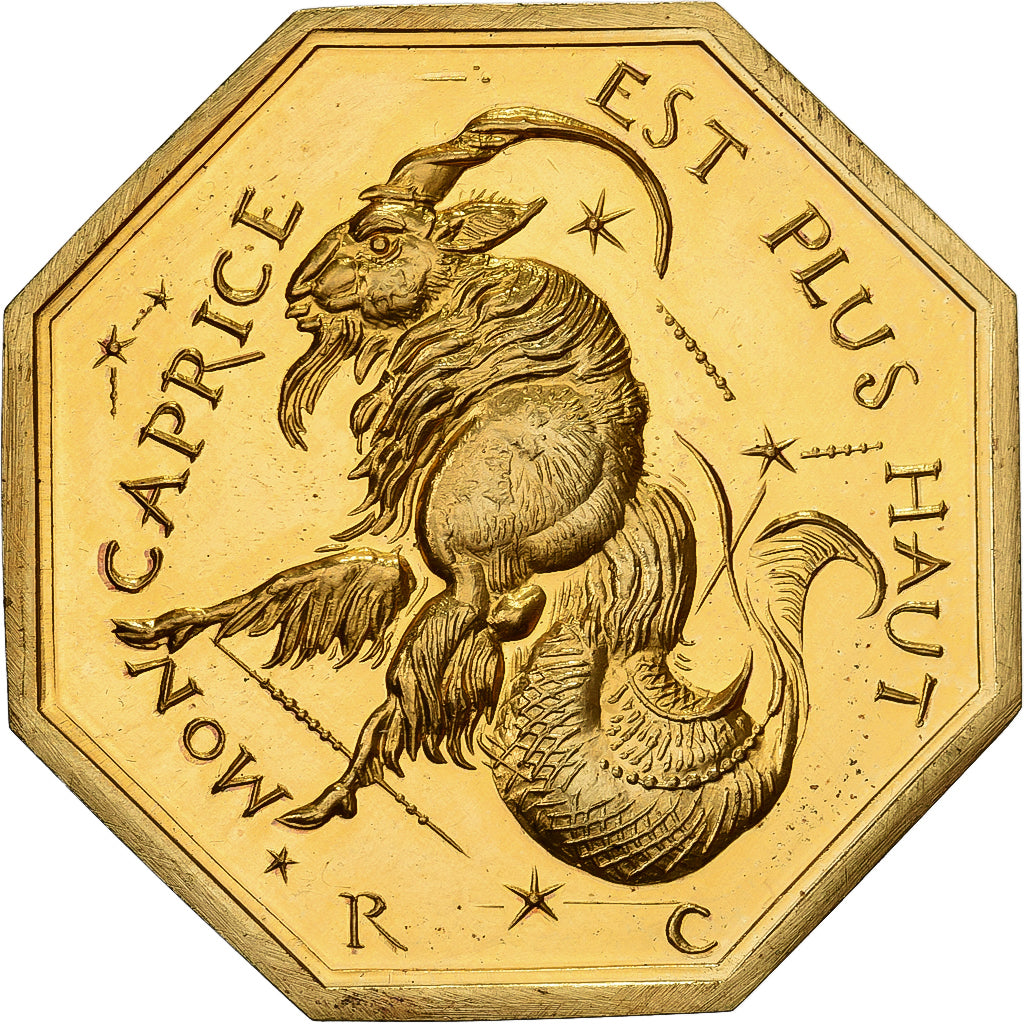 Frankrijk, Token, Amour et Mariage, Voeux, Gilt Bronze, Zodiaque - Capricorne