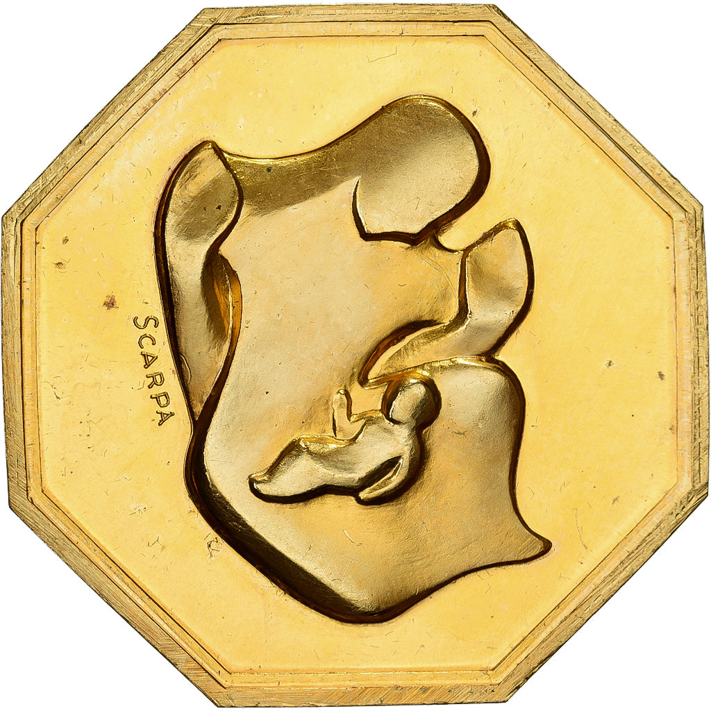 France, Token, Amour et Mariage, Voeux, Gilt Bronze, Scarpa, MS(63)